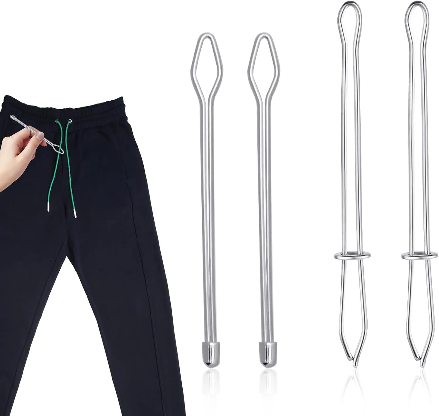 4pcs Rope Threader, 2 Designs Bodkin Drawstring Threader Tool Set Metal Draw String Threader Tool Waist Band Insert Threader DIY Rope Threader Clip Sewing Accessories for Hoodies Shorts Sweatpants