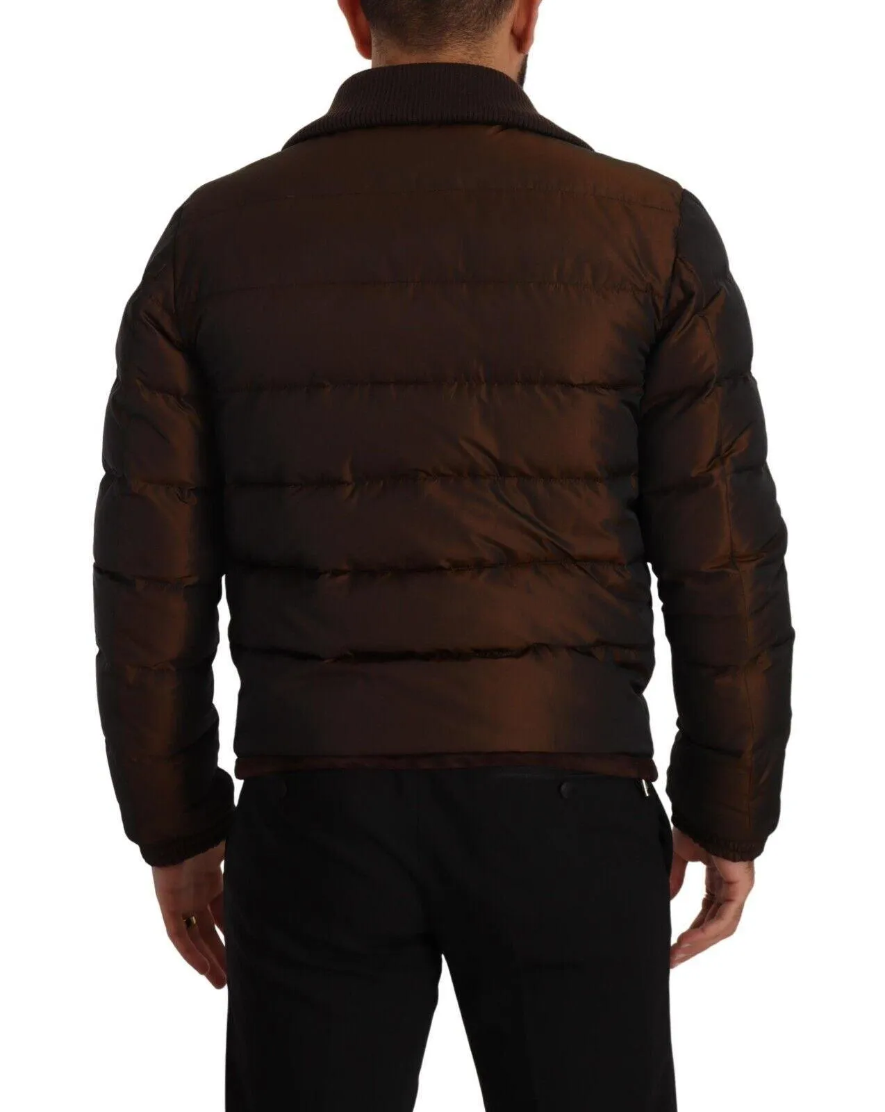 Dolce & Gabbana Brown Polyester Puffer Men Coat Jacket