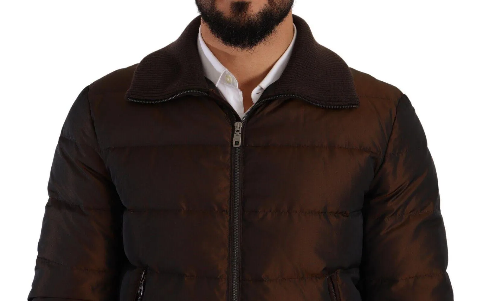 Dolce & Gabbana Brown Polyester Puffer Men Coat Jacket