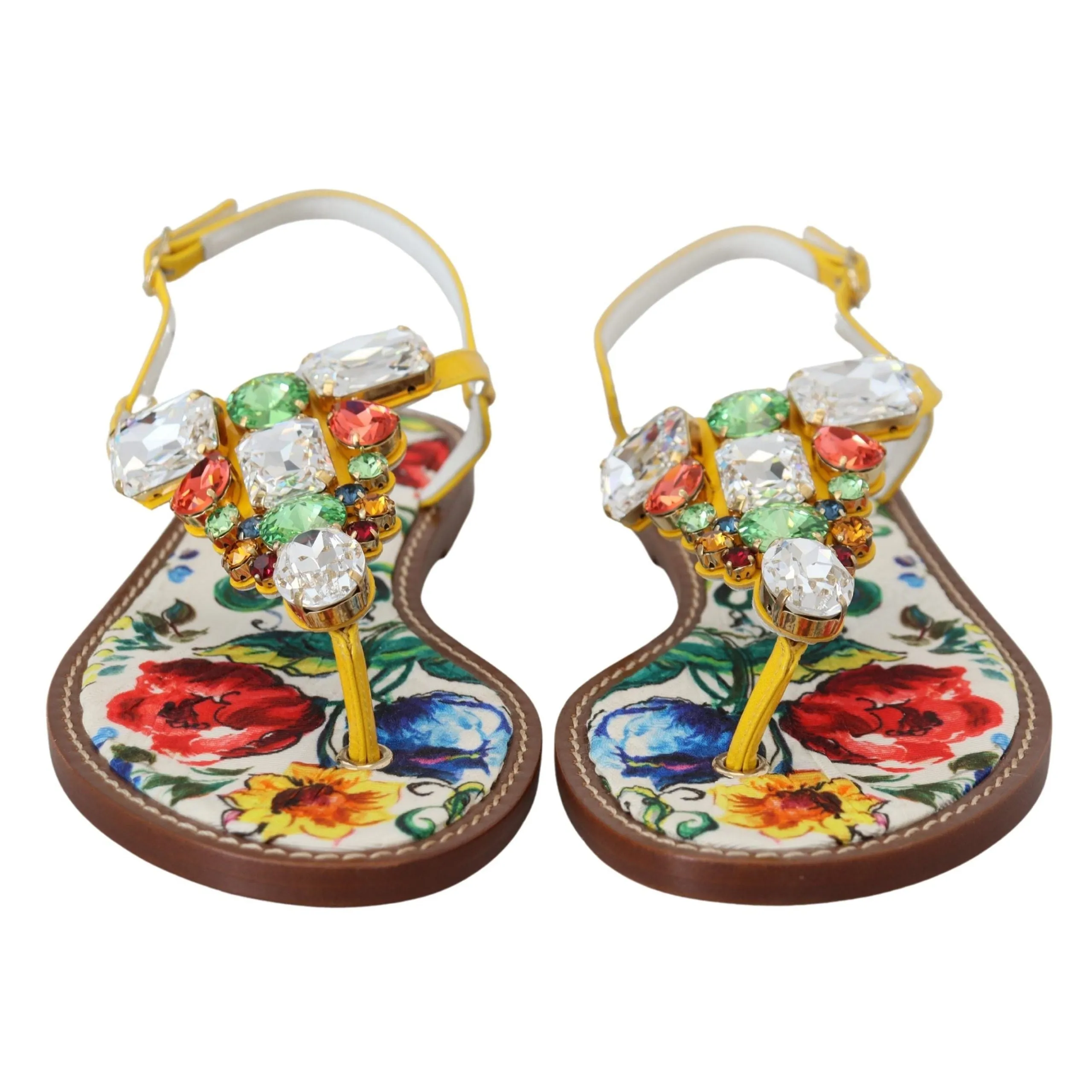 Dolce & Gabbana Majolica Crystal Embellished Leather Sandals