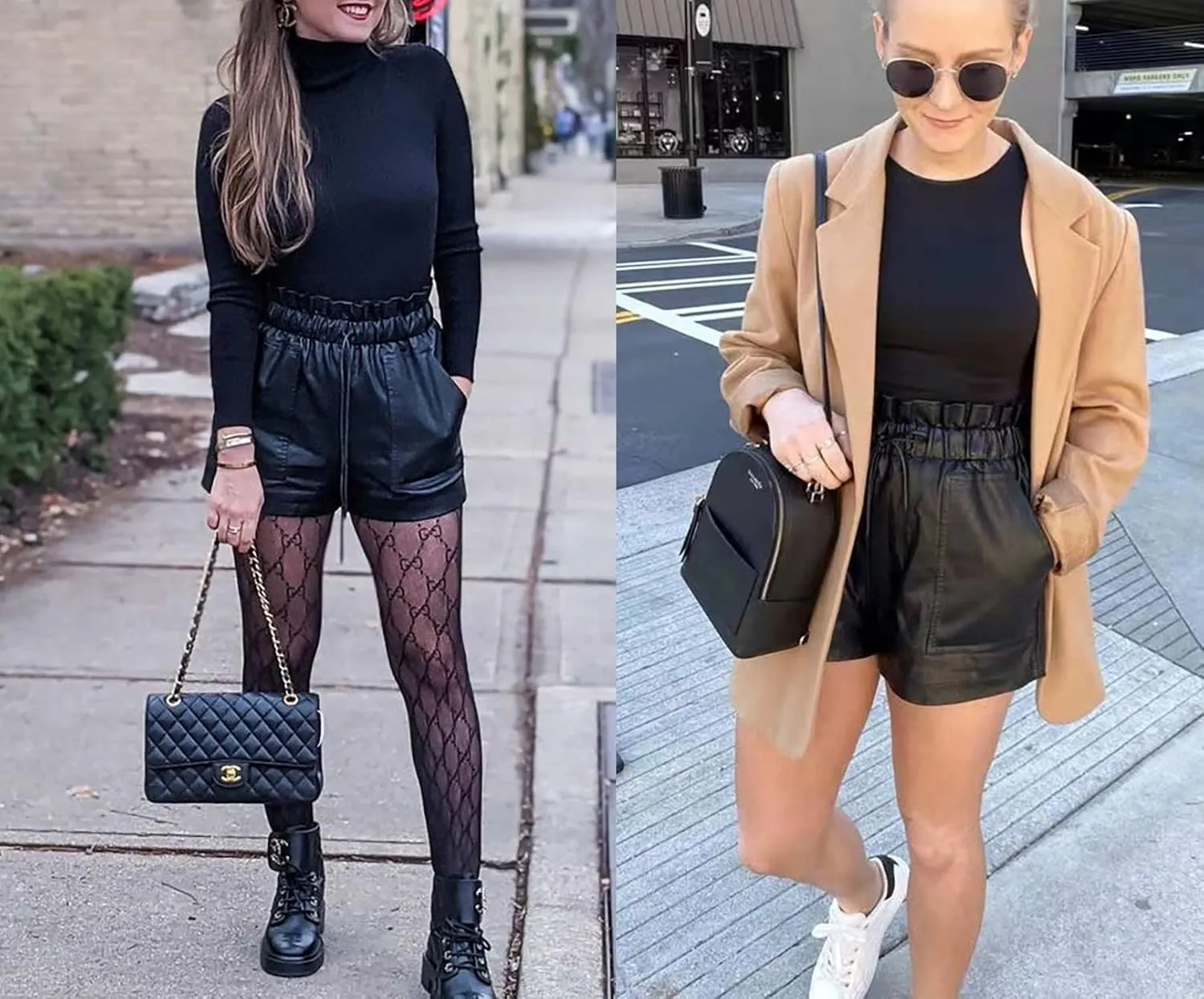 Faux Leather Shorts Stretchy High Waisted Wide Leg with Pockets for Women