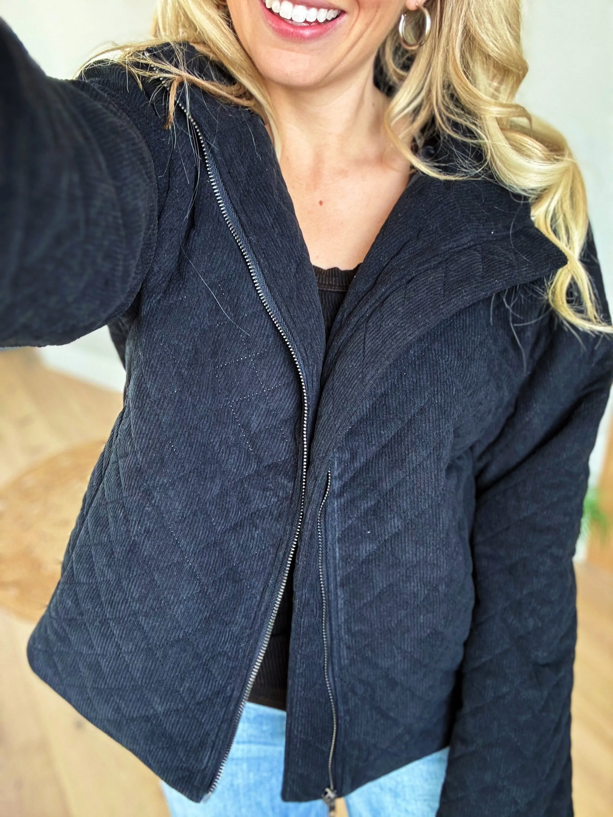 Get A Good Feeling Quilted Jacket in Black (SALE)