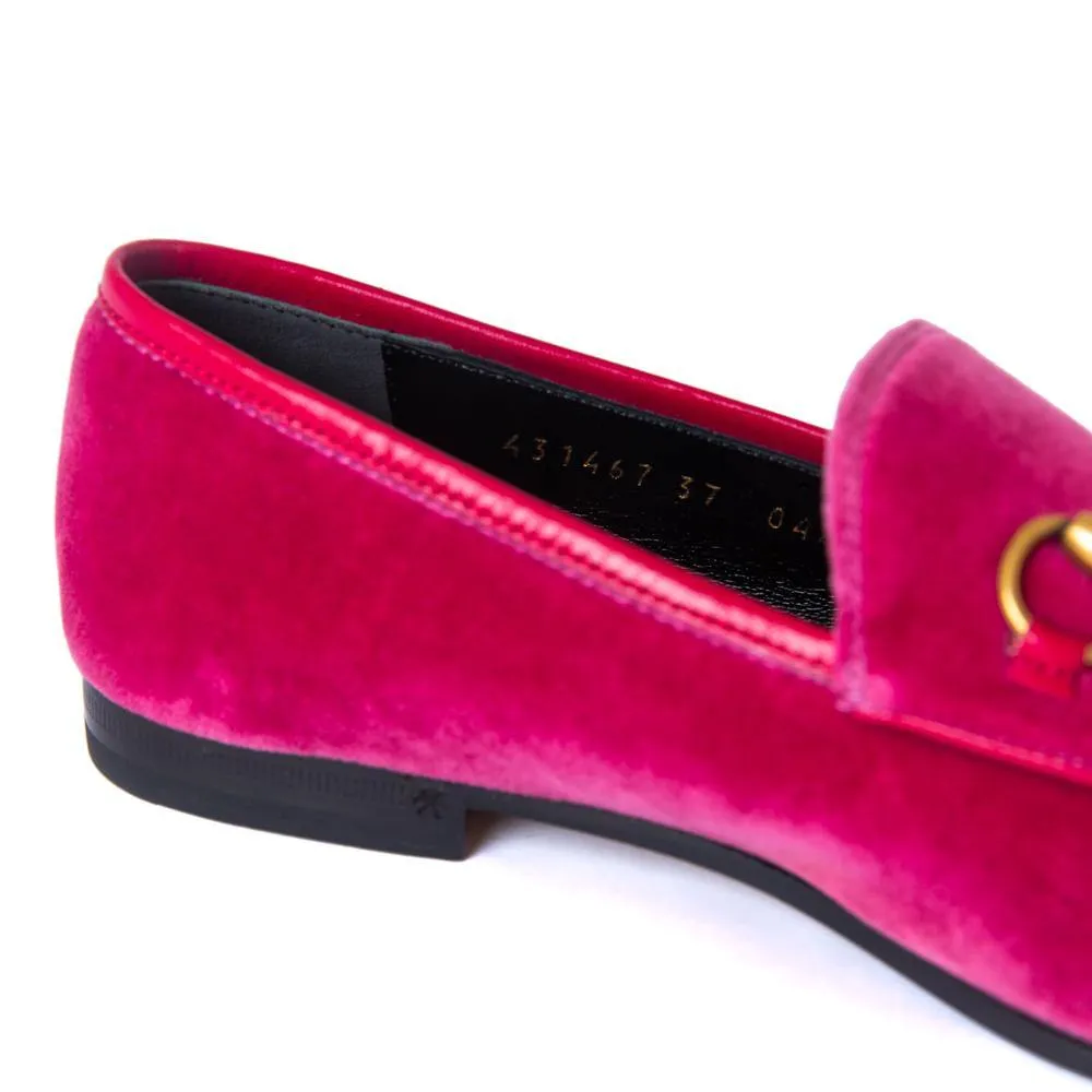 Gucci Fuchsia Pink Velvet Jordaan Loafers 37