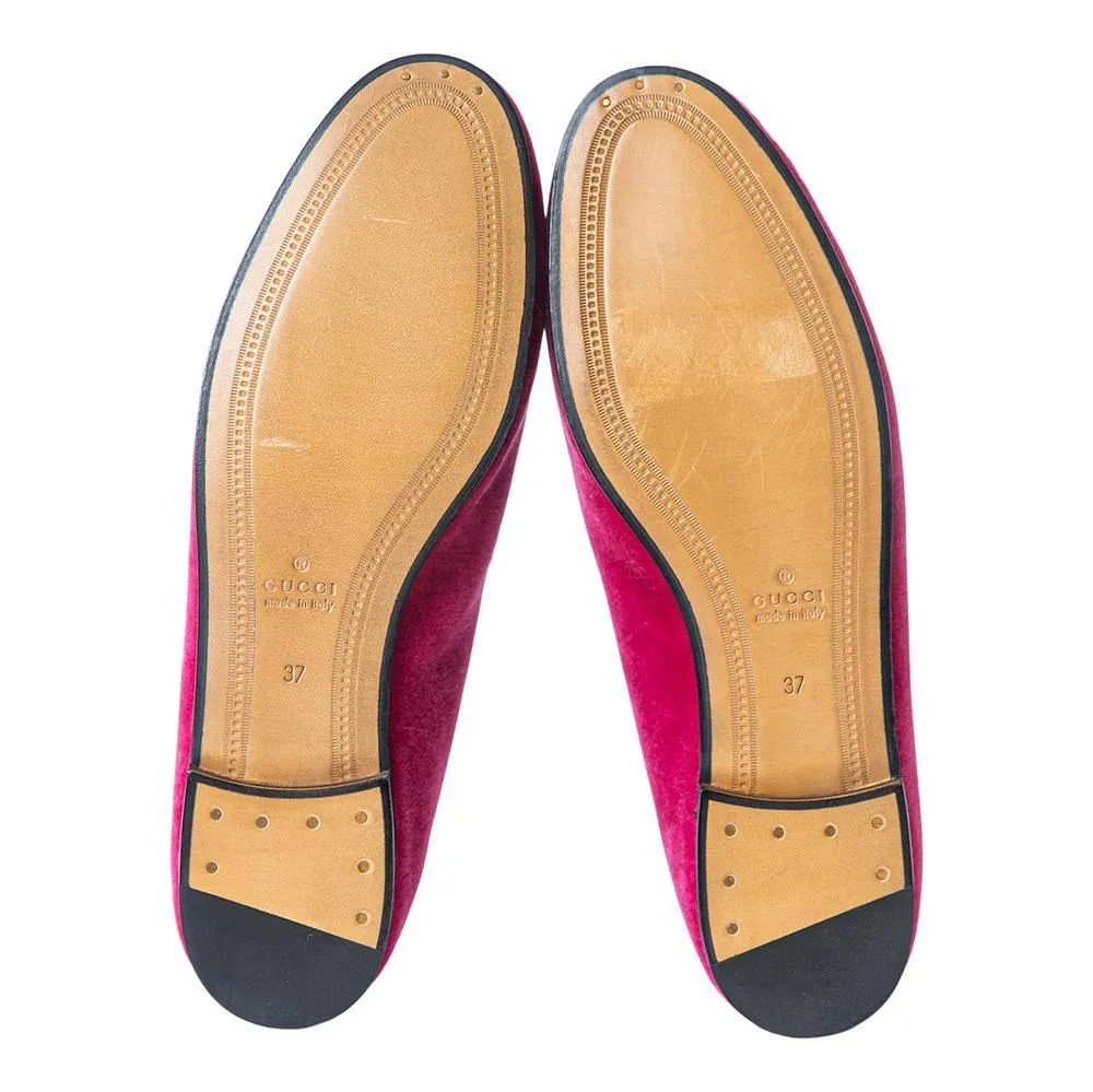 Gucci Fuchsia Pink Velvet Jordaan Loafers 37