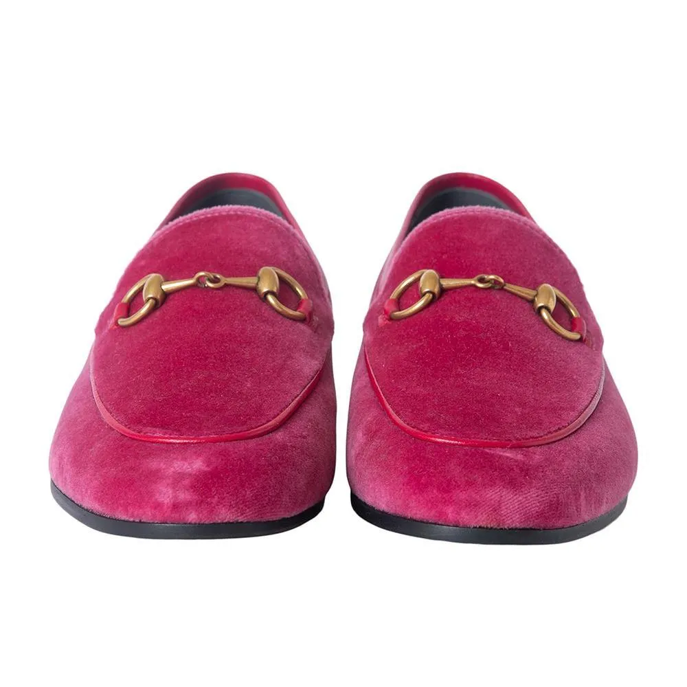 Gucci Fuchsia Pink Velvet Jordaan Loafers 37