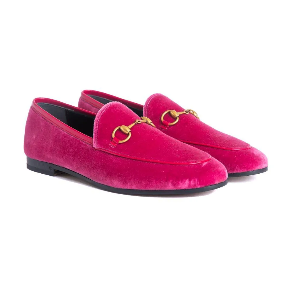 Gucci Fuchsia Pink Velvet Jordaan Loafers 37