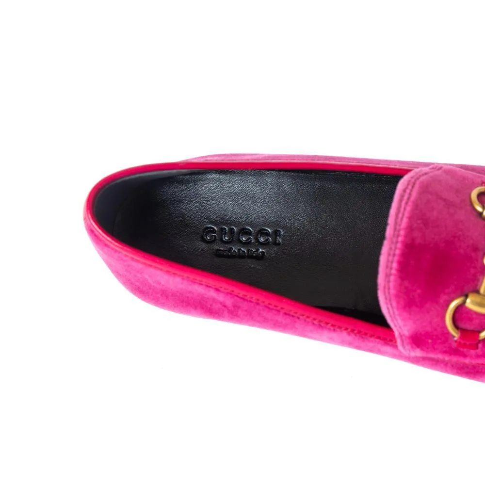Gucci Fuchsia Pink Velvet Jordaan Loafers 37