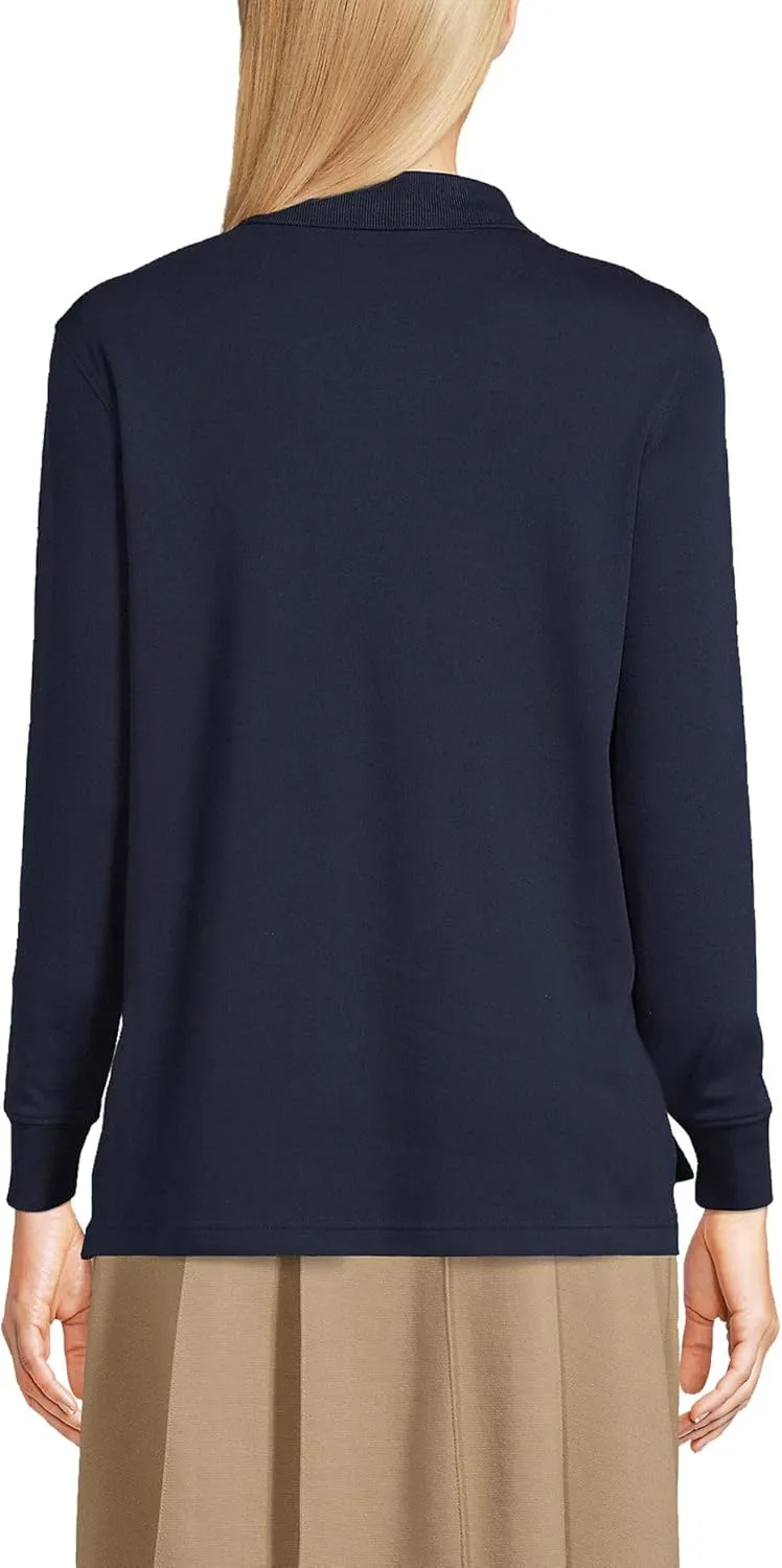 Lands' End School Uniform Women's Long Sleeve Feminine Fit Interlock Polo Shirt
