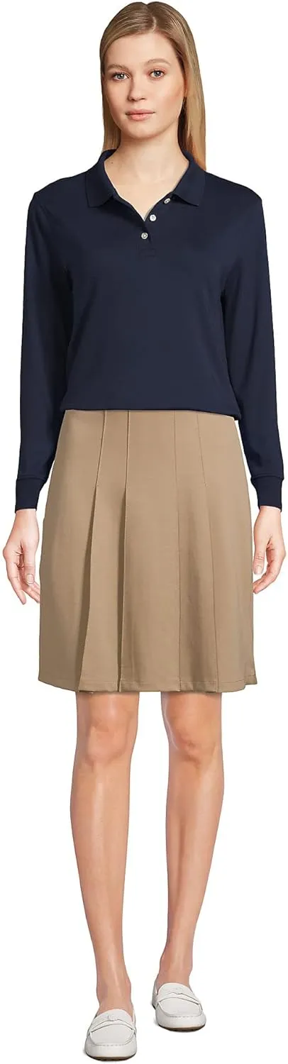 Lands' End School Uniform Women's Long Sleeve Feminine Fit Interlock Polo Shirt