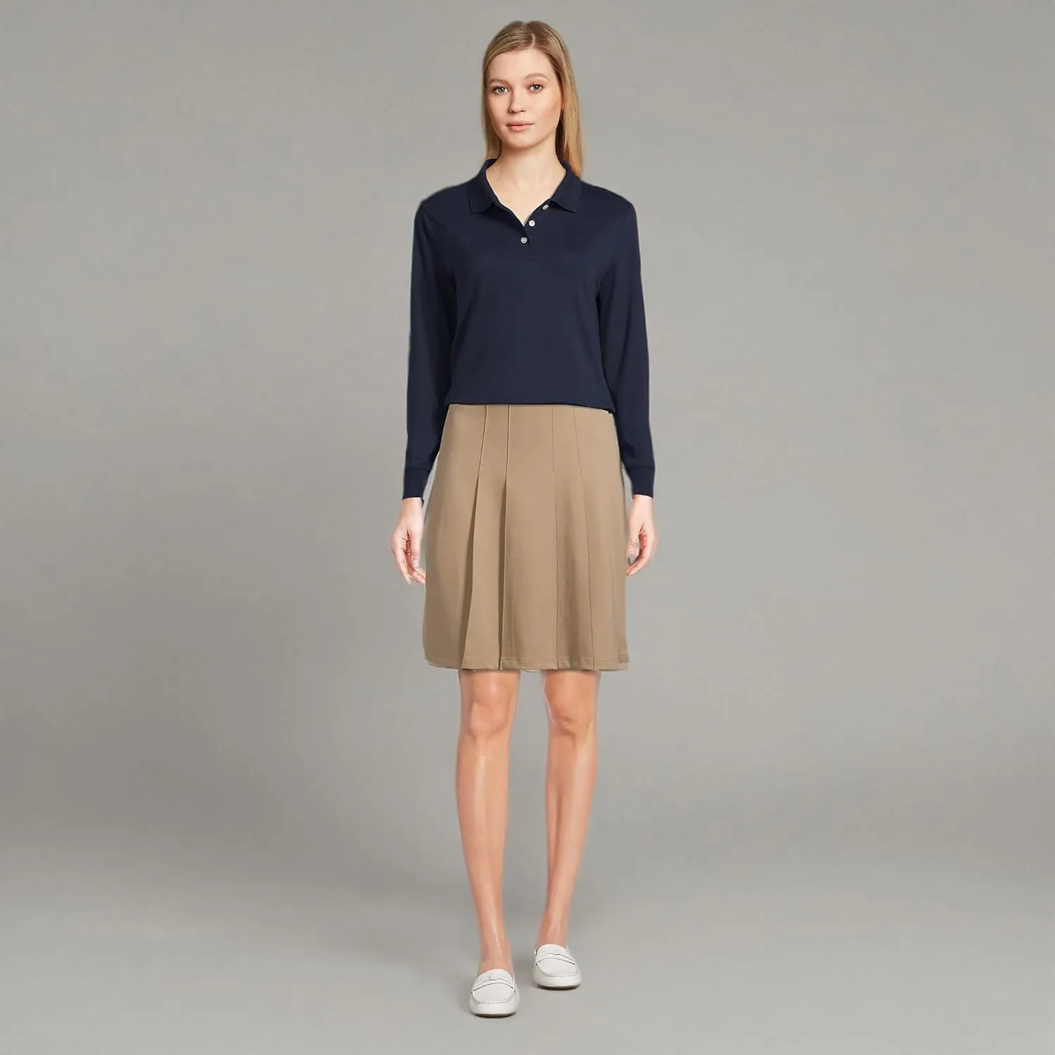 Lands' End School Uniform Women's Long Sleeve Feminine Fit Interlock Polo Shirt