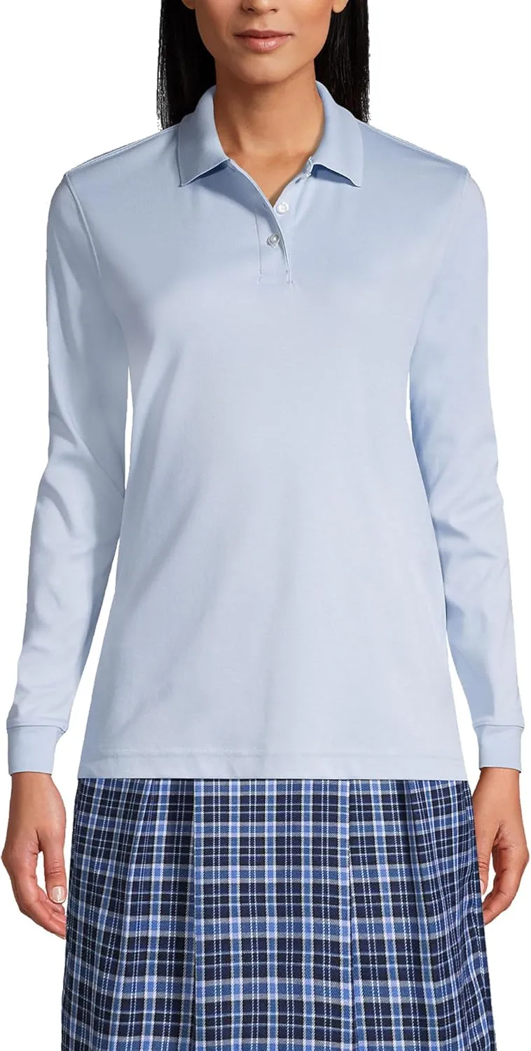 Lands' End School Uniform Women's Long Sleeve Feminine Fit Interlock Polo Shirt