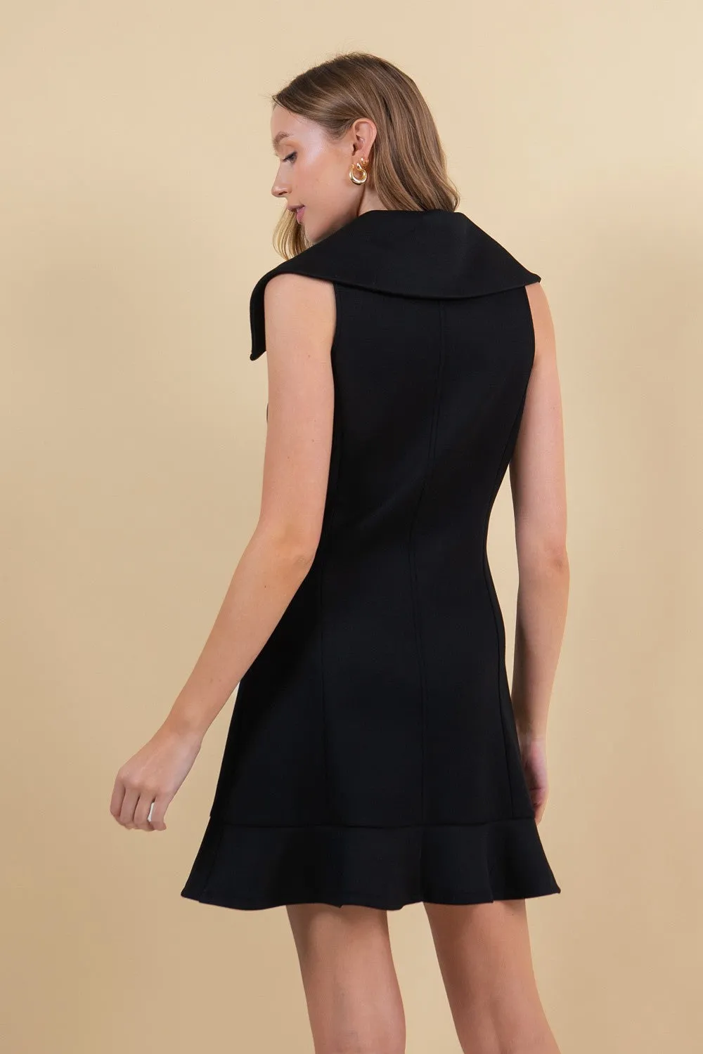 Pointed Collar Front Zip Dress
