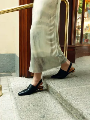 Pointed Wooden Heel Slingback