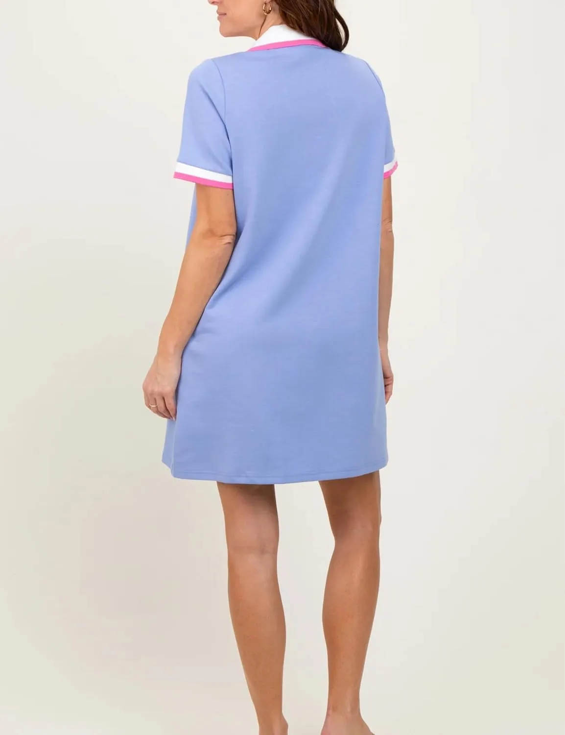 Polo Mini Dress for Women Casual V Neck Short Sleeves Tennis Dress Contrast Trim Shirt Dress with Pockets