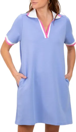 Polo Mini Dress for Women Casual V Neck Short Sleeves Tennis Dress Contrast Trim Shirt Dress with Pockets