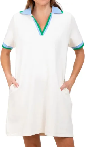 Polo Mini Dress for Women Casual V Neck Short Sleeves Tennis Dress Contrast Trim Shirt Dress with Pockets