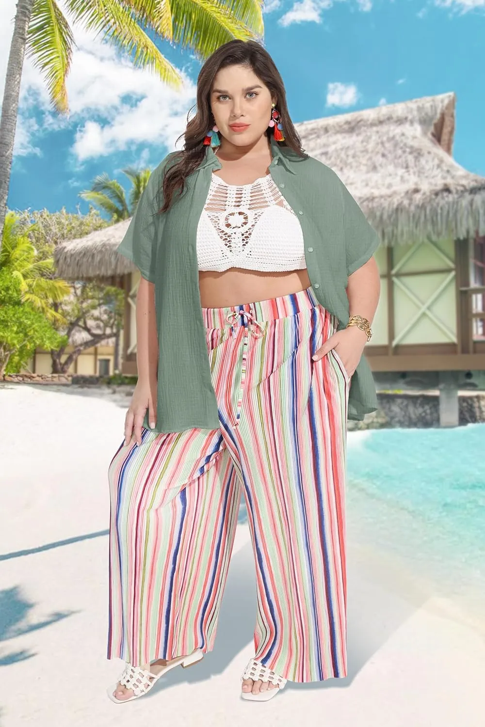 RITERA Womens Plus Size Tops Button Down Roll-Up Cuffed Short Sleeve Casual Shirts Collared Summer Lightweight Blouse XL-5XL