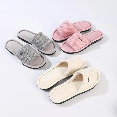 Roxoni Velvet Knit Flat Sandals for Women - Stylish Textured Woven Surface, Soft Ridge Around Insole