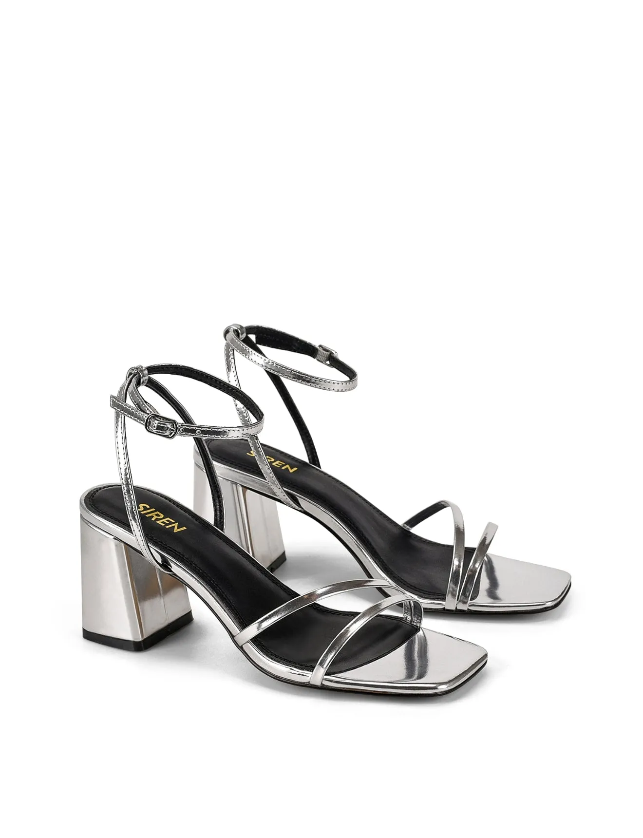 Starling Strappy Block Heels - Silver Mirror Metallic Leather
