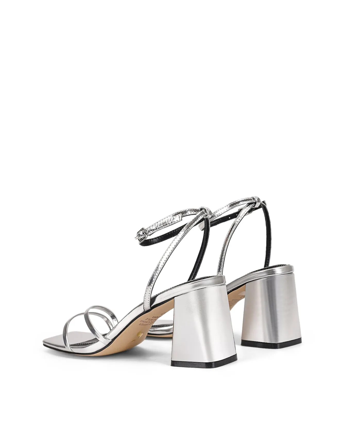 Starling Strappy Block Heels - Silver Mirror Metallic Leather