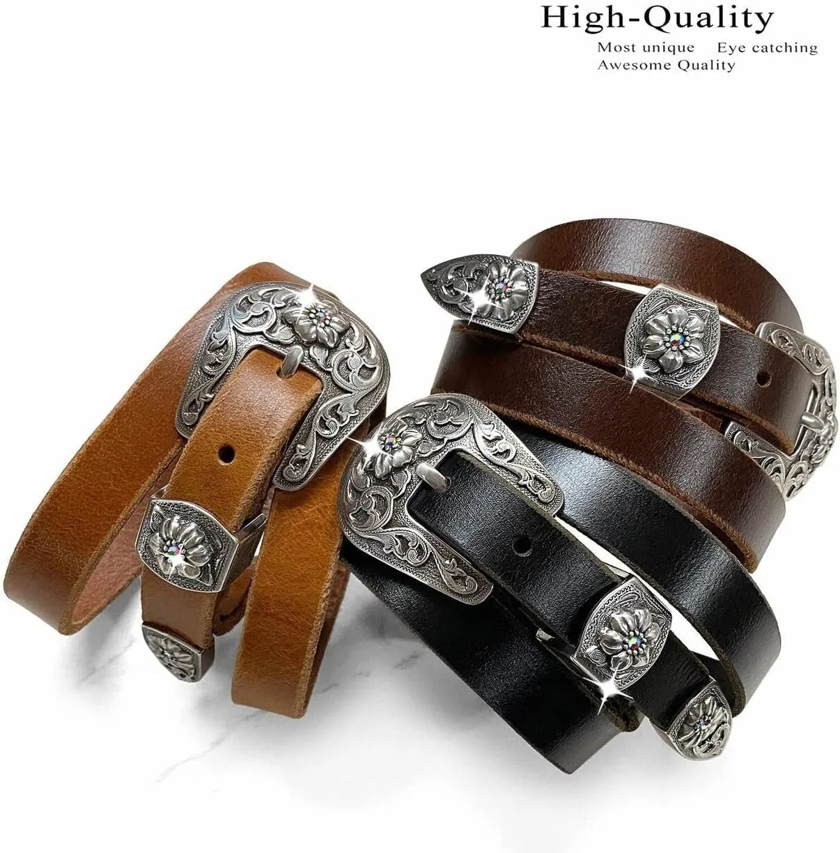 Women' Dress Belt Skinny Belt Ladies Waist Belt Genuine Full leather Belt 3/4" or 1" Wide, Multi-Style Options