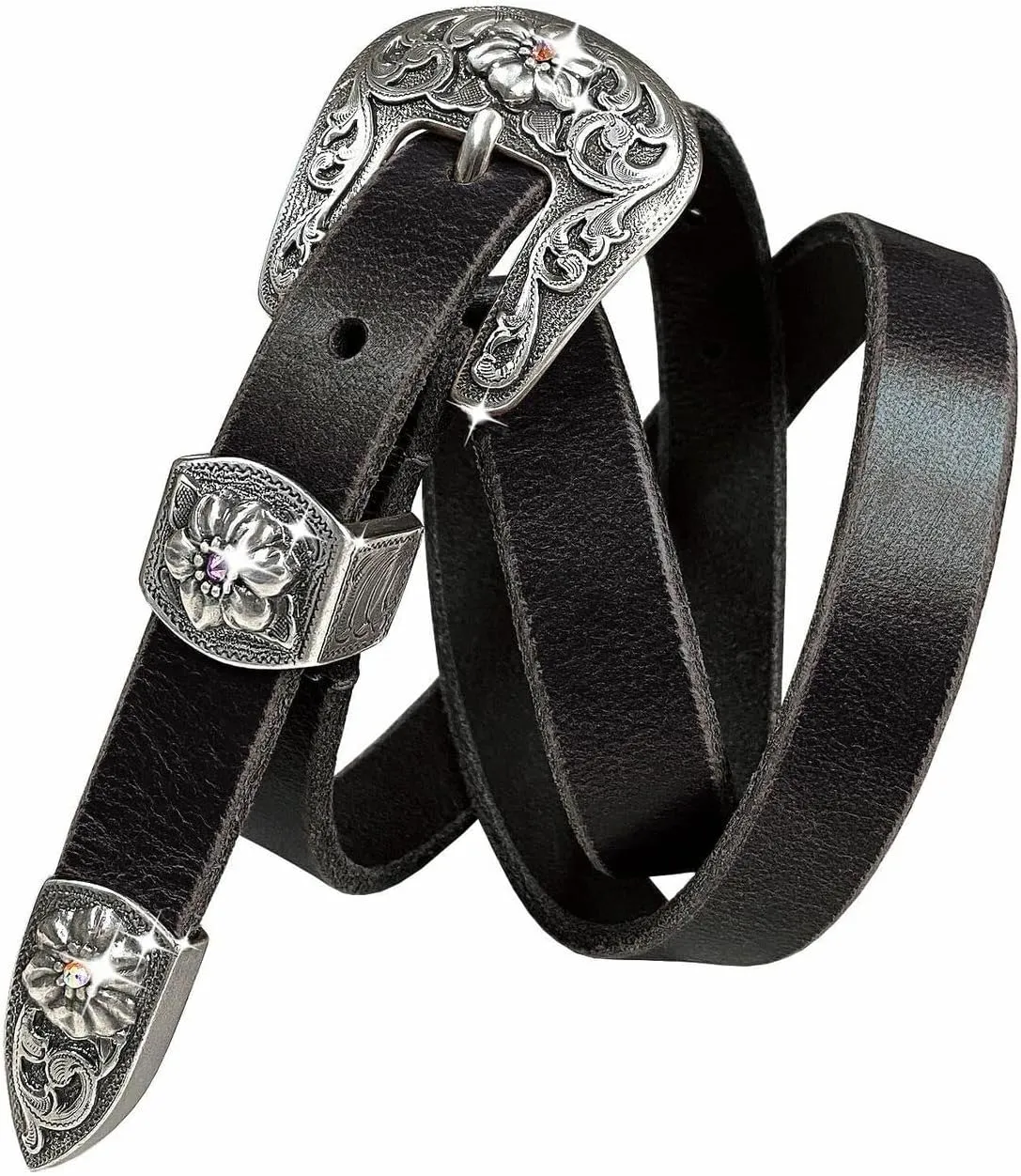 Women' Dress Belt Skinny Belt Ladies Waist Belt Genuine Full leather Belt 3/4" or 1" Wide, Multi-Style Options