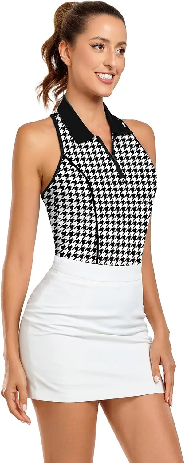 Women Racerback Sleeveless Golf Polo Shirts Collarless Tennis Tops Quick Dry Athletic Tank Tops