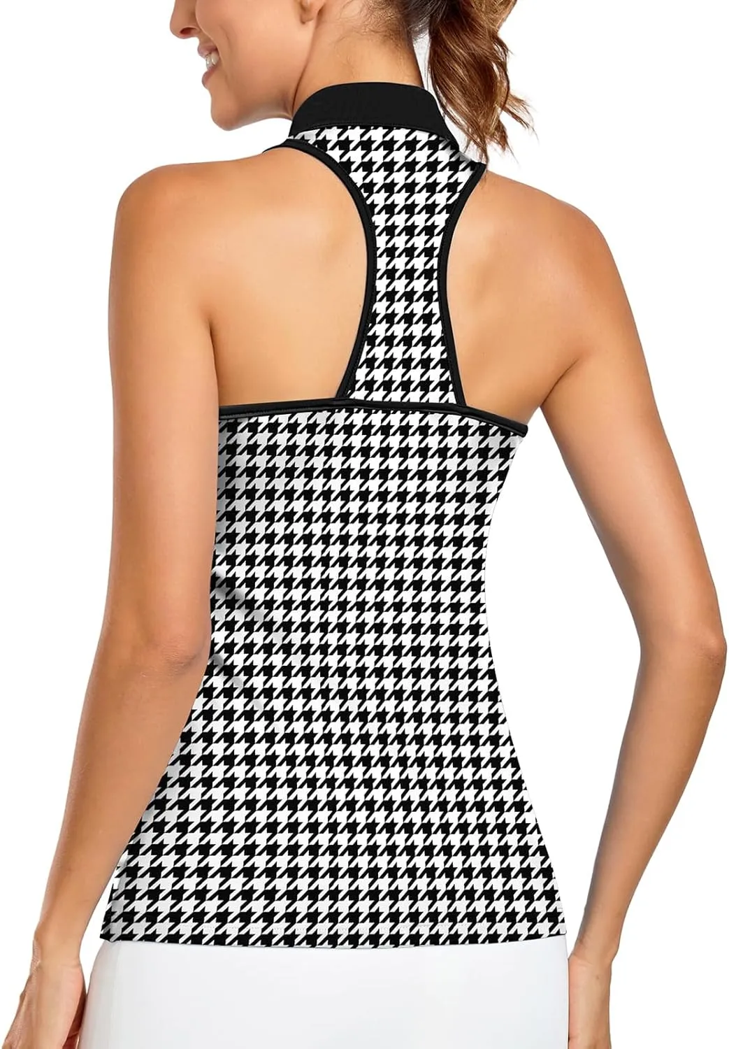 Women Racerback Sleeveless Golf Polo Shirts Collarless Tennis Tops Quick Dry Athletic Tank Tops