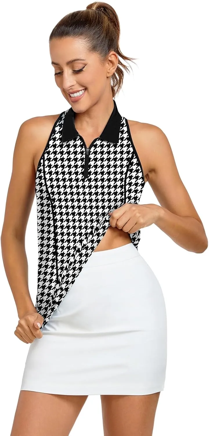 Women Racerback Sleeveless Golf Polo Shirts Collarless Tennis Tops Quick Dry Athletic Tank Tops
