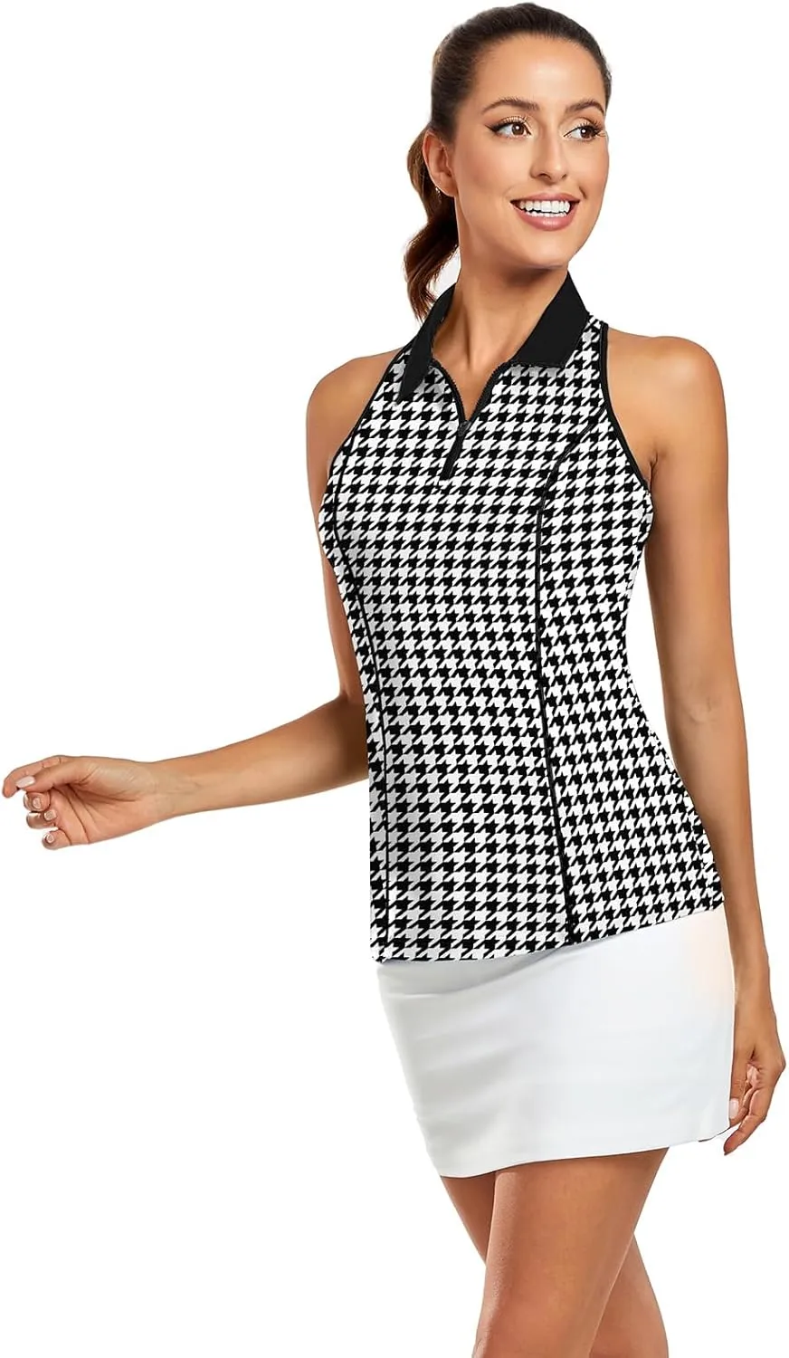 Women Racerback Sleeveless Golf Polo Shirts Collarless Tennis Tops Quick Dry Athletic Tank Tops