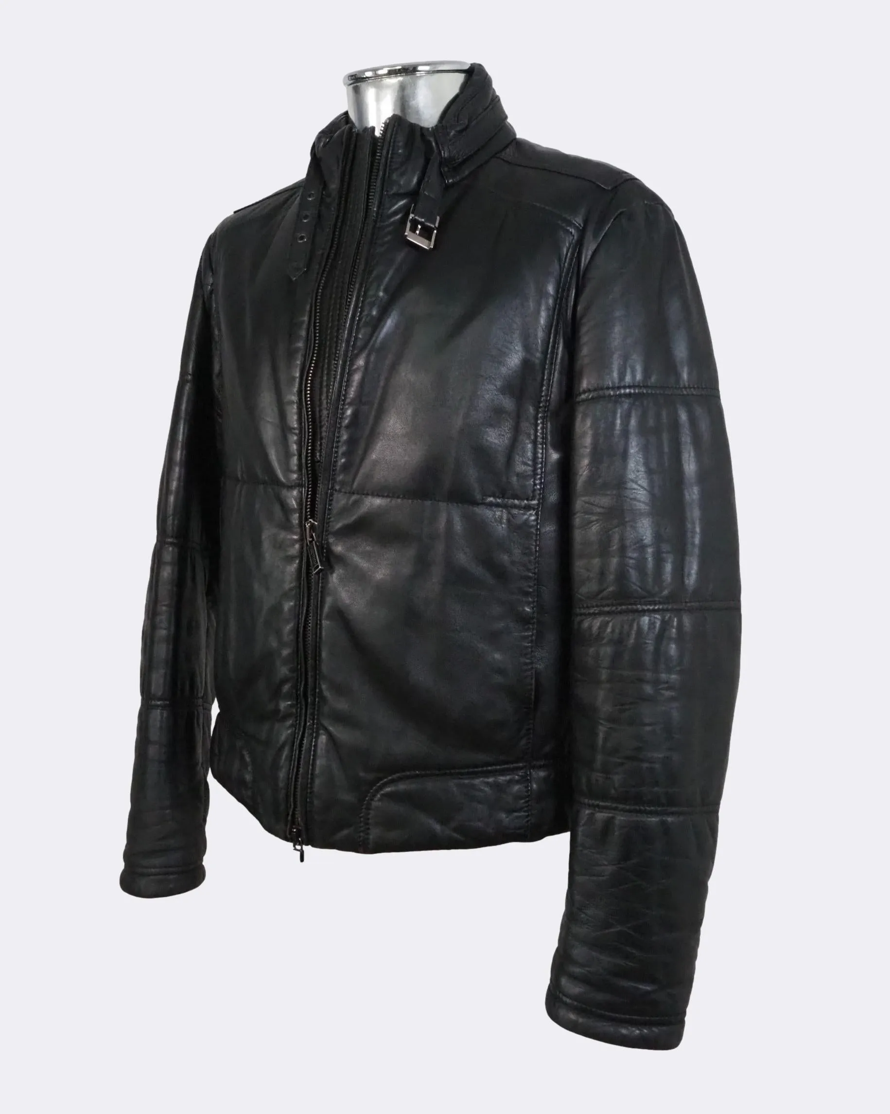 Zip Front Puffer Leather Jacket