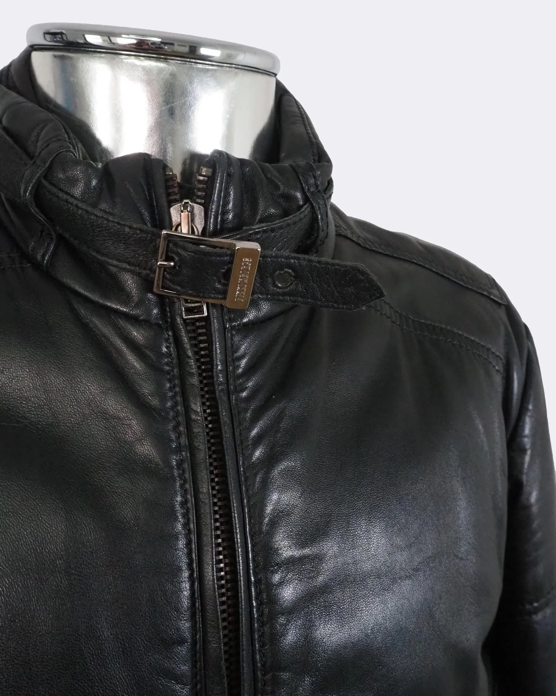 Zip Front Puffer Leather Jacket