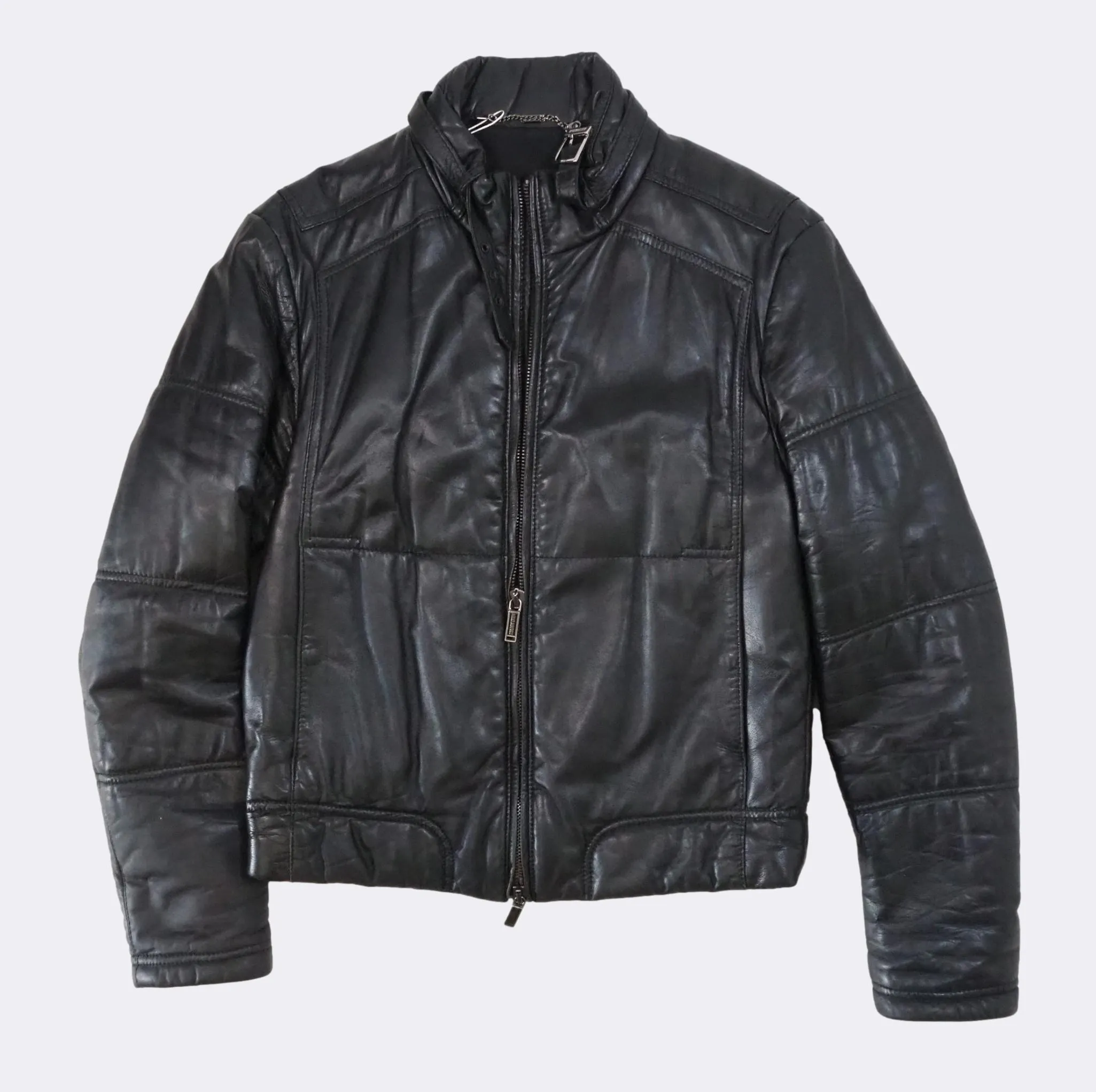 Zip Front Puffer Leather Jacket