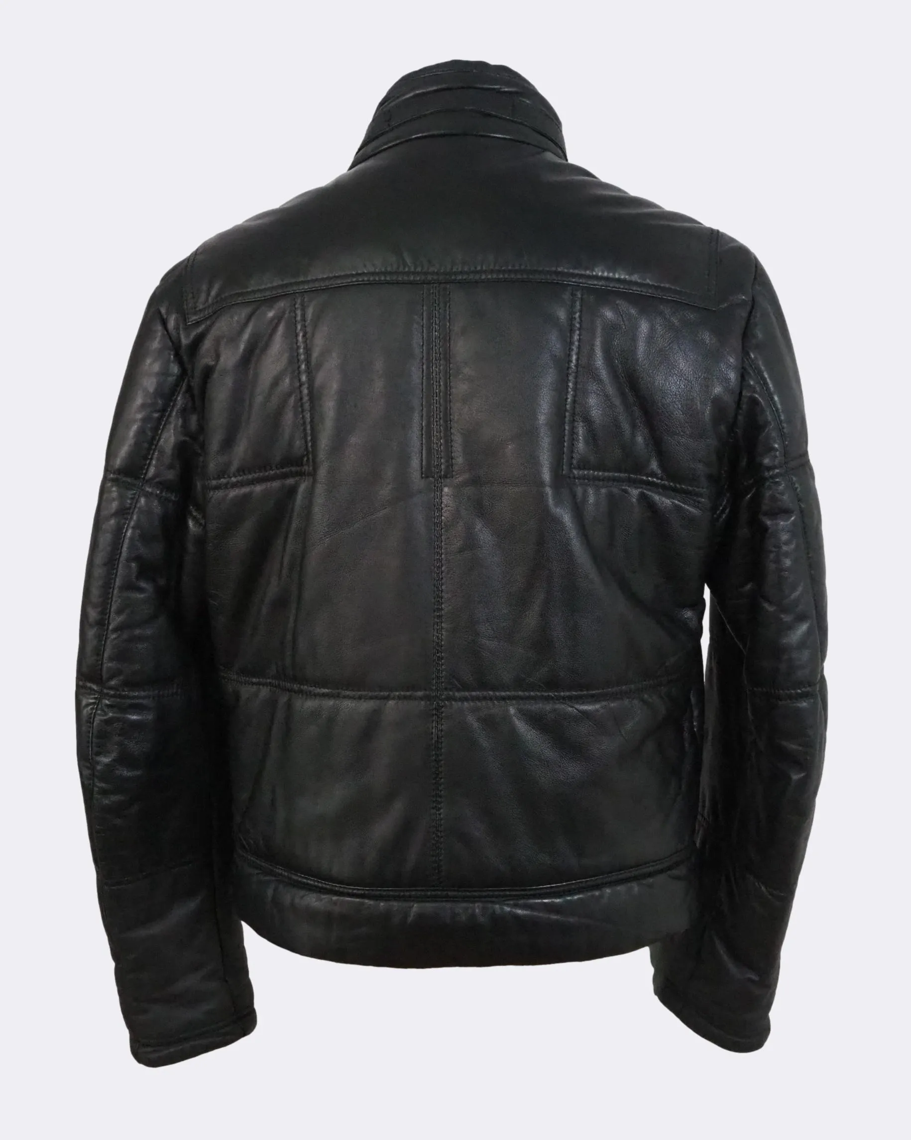 Zip Front Puffer Leather Jacket