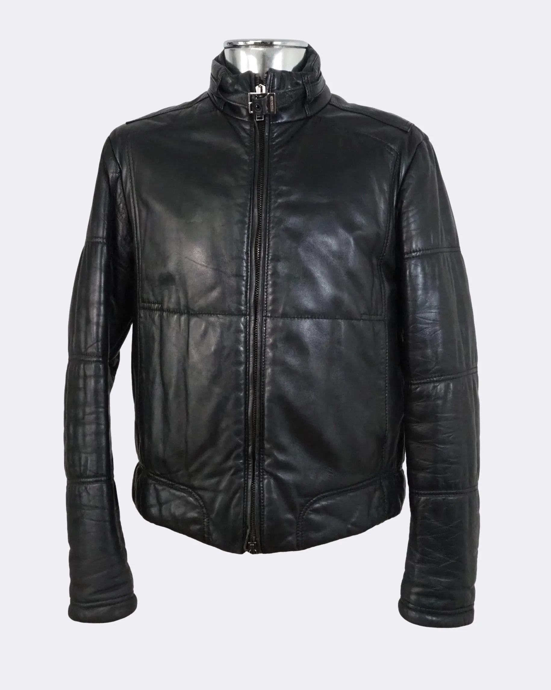 Zip Front Puffer Leather Jacket