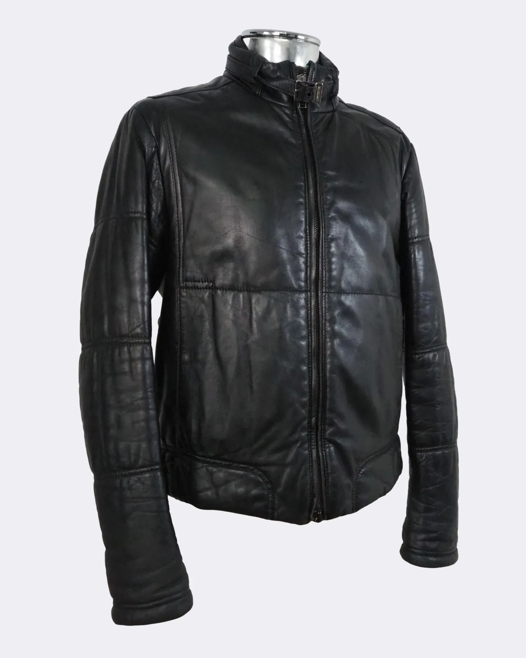 Zip Front Puffer Leather Jacket
