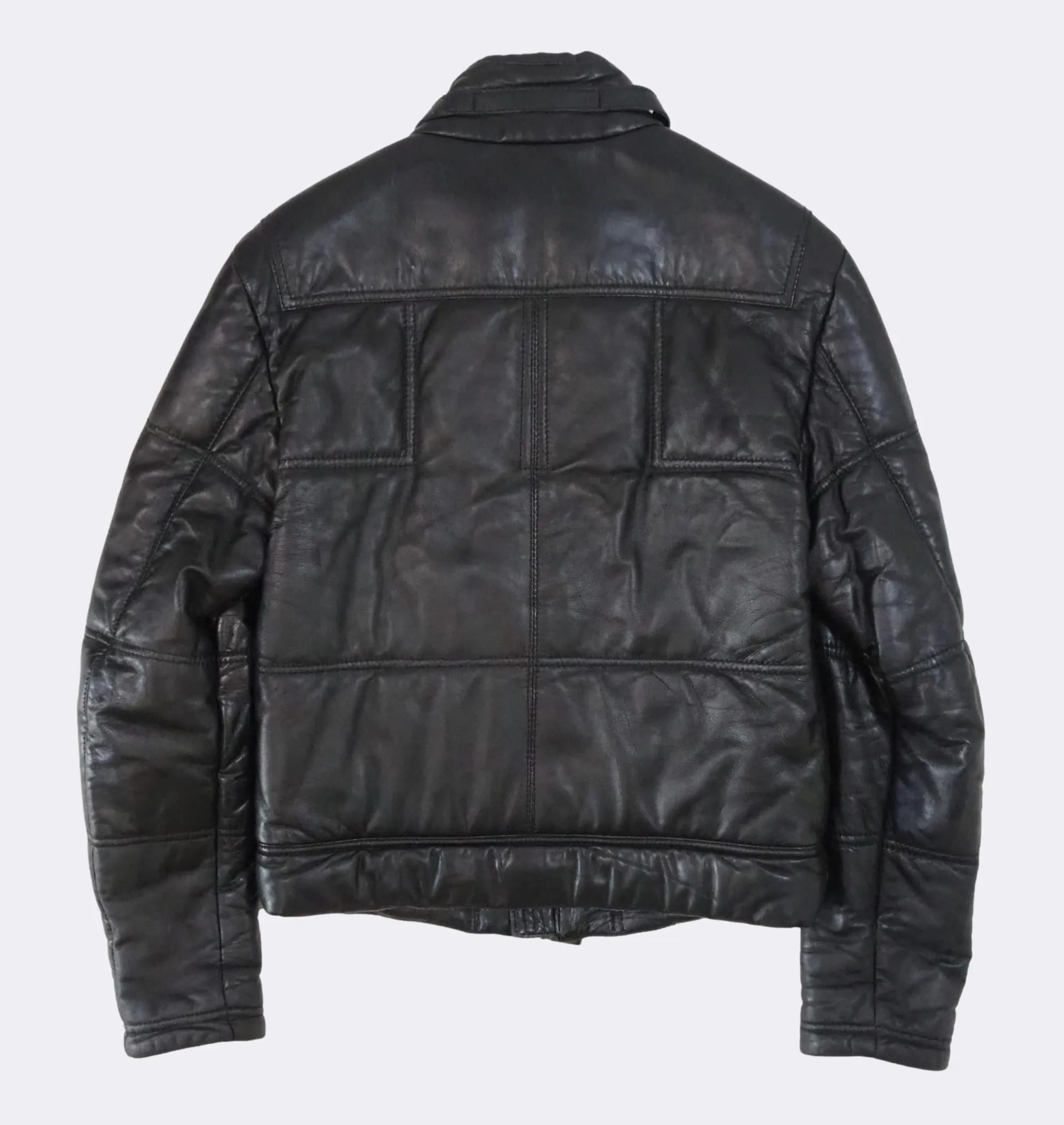 Zip Front Puffer Leather Jacket
